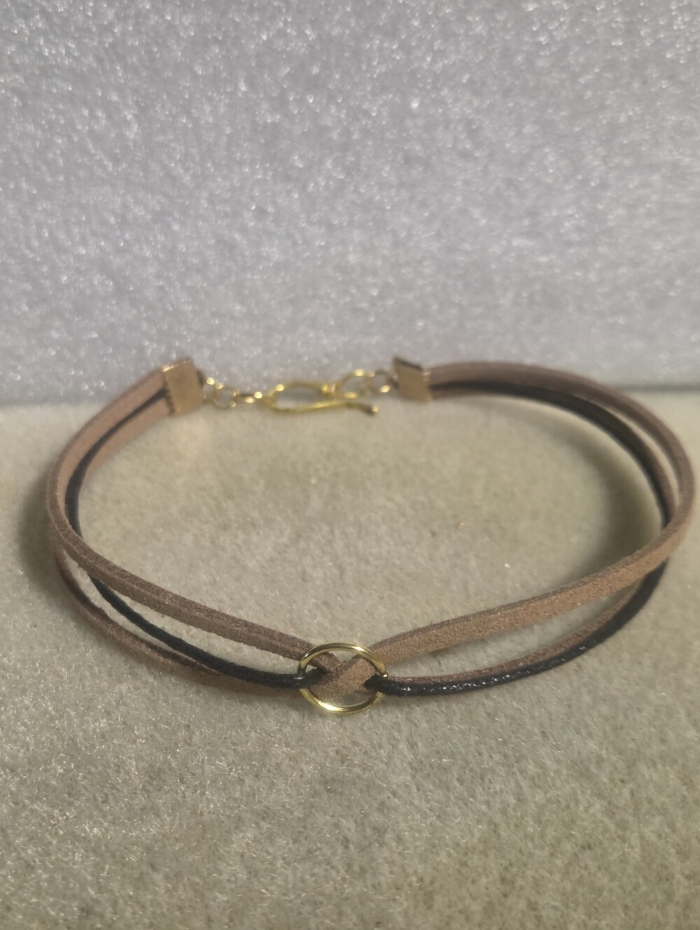 Handcrafted Minimalist Brown Suede Double-Strand Bracelet with Gold Accent